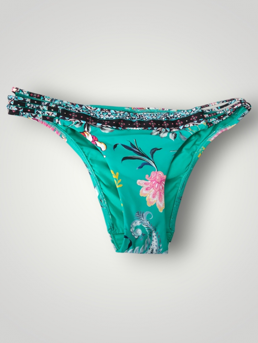 Seafolly Water Garden Multi Rouleau Brazilian Bikini Bottom 8 AU US 4 Evergreen - Picture 3 of 10